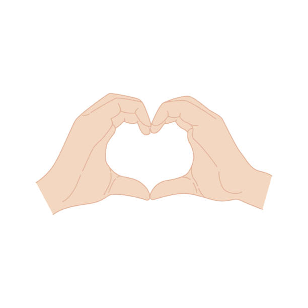 Hands making a heart symbol. Valentine's day poster. Isolated k-pop hand on white background vector illustration in flat style.